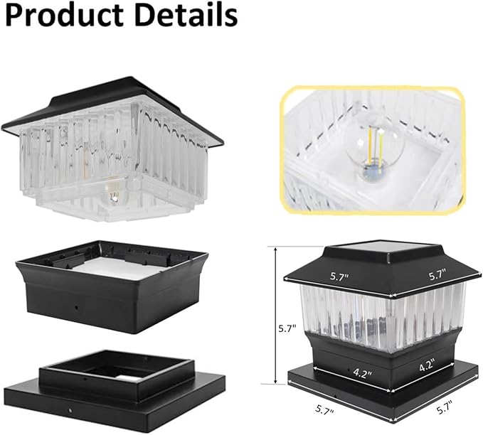 4-Pack Solar Post Cap Lights Outdoor 50 Lumen 3-Color Adjustable (3000K/4000K/6000K) Waterproof LED Lights for 4x4 &amp 5.5x5.5 Posts Black Matte Finish No Wiring Needed - Auto On/Off