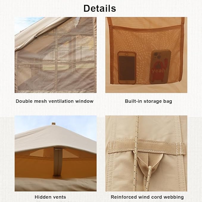 Large Luxury Inflatable Camping Tent Cotton Canvas Tent Breathable and Waterproof Air Tent with Skylight and Stove Jack Hole for for 4-6-8-10 Person Family Camping