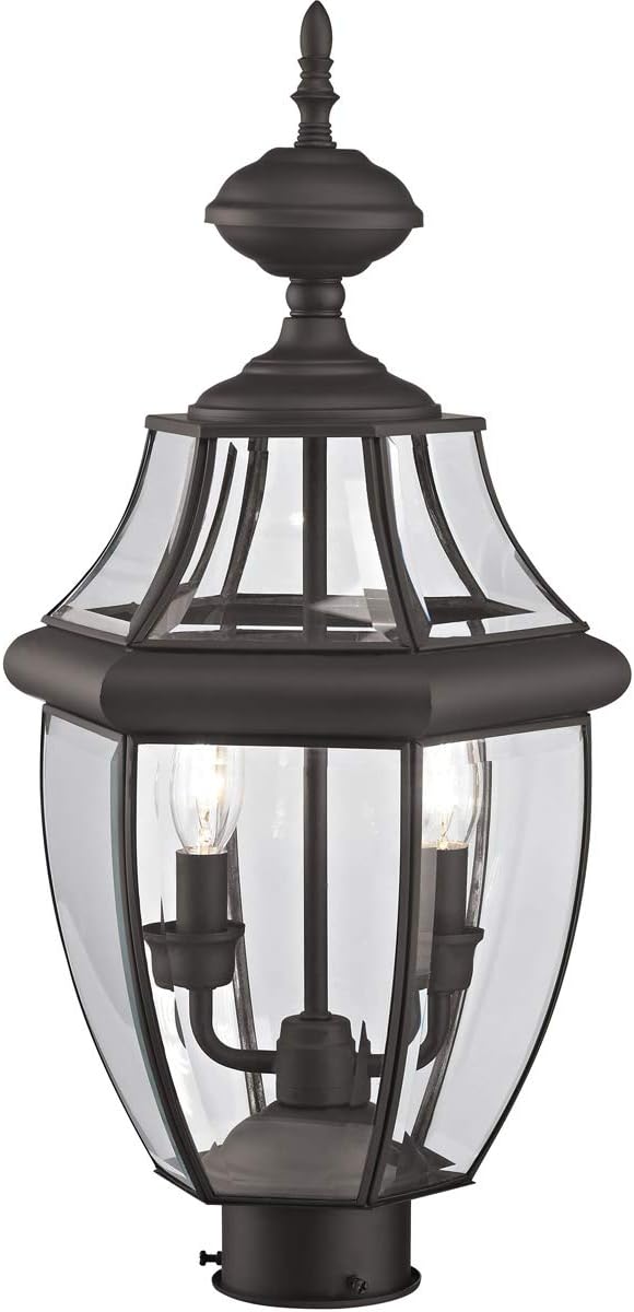 Livex Lighting 2254-07 Monterey 2 Light Outdoor Bronze Finish Solid Brass Post Head with Clear Beveled Glass