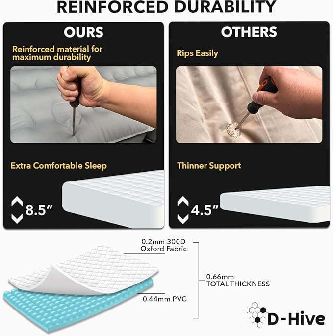 D-Hive Unbeatable Durability SUV Air Mattress for Car Camping Durable Extra Thick 300D Oxford Fabric Quick Easy Set-Up w/Electric Pump Car Bed Mattress Mattress for SUV Air Mattress