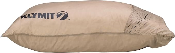 KLYMIT Drift Camping Pillow | Lightweight Travel Head Rest for Sleep Filled with Shredded Memory Foam Reversible Outer Cover for Extended Use Regular Size — Tan