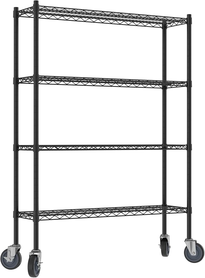 Commercial NSF Listed Black Epoxy Mobile Wire Shelving Kit 12 x 42 x 60 with 4 Shelves Perfect for Warehouse Walk-in Refrigerator Freezer Grocery Store Restaurant Dishroom