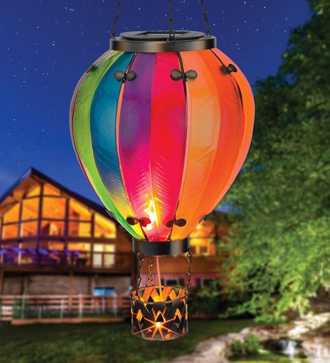 Regal Art &amp Gift 23.5 Inch Hot Air Balloon Solar Lantern – Hanging Solar-Powered LED Lights Waterproof Portable Decorative Outdoor Lamp Made of Metal &amp Glass for Garden Patios &amp Pathway