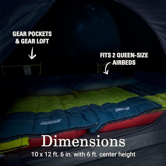 Coleman Skydome Dark Room Camping Tent with Screen Porch &amp 5-Minute Setup Weatherproof 4/6 Person Tent Blocks 90% of Sunlight Rainfly &amp Carry Bag Included Made of PFAS-Free Materials