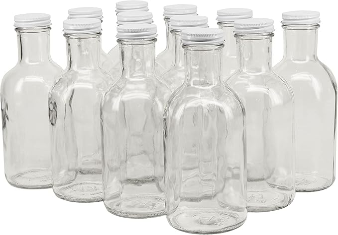 North Mountain Supply 16 Ounce Glass Stout Sauce Bottle - With 38mm White Metal Lids - Case of 12