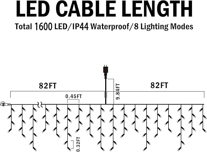 Hezbjiti Christmas Lights - Outdoor Decorations LED Fairy String Curtain Lights with 75 Drops 8 Modes 1600LED 164FT for Christmas Decor (Red Green Cold)