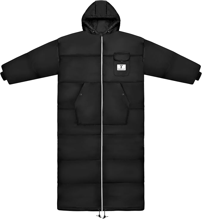 Thermotuff Wearable Battery-Heated Sleeping Bag with with Long Sleeves Pockets and Adjustable Drawstring | Ideal for Camping Cold Weather Hiking and Stadium Sak Blanket | Black