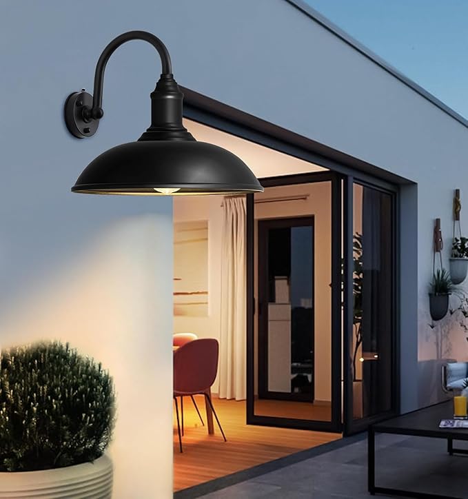 Large 18 Outdoor Barn Gooseneck Light Dusk to Dawn Classic Farmhouse Barn Wall Sconce Gooseneck Lighting for Porch Garage