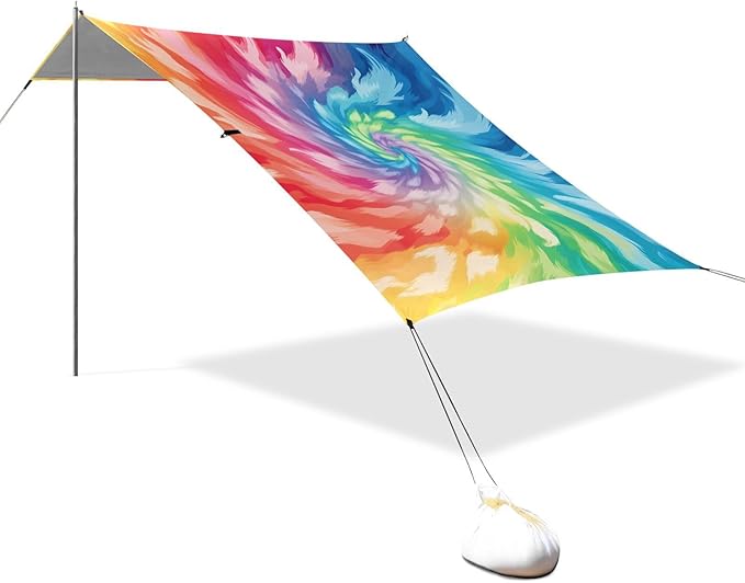 Tie-dye Rainbow ColorCamping Sun Shelters 9.2 x 10.5 FT Beach Canopy Tent Sun Shade with Carrying Bag for Camping Trips Fishing Backyard Fun or Picnics 21341136