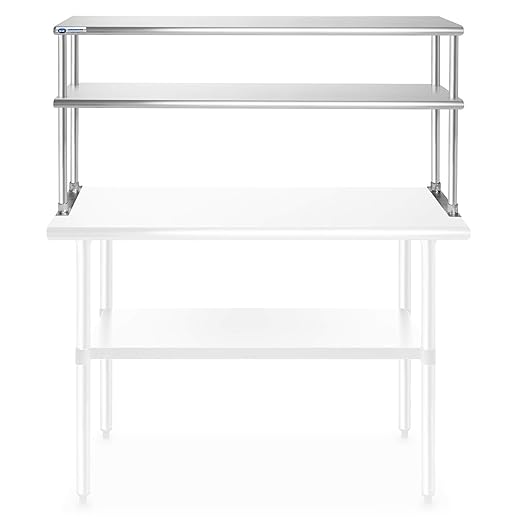 GRIDMANN NSF Stainless Steel Commercial 2 Tier Double Overshelf 48 in. x 12 in. for Kitchen Prep &amp Work Table
