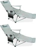 2-in-1 Reclining Camping Chair Portable Folding Beach Lounge Chair with Footrest &amp Adjustable Backrest Comfortable Lawn Chair for Adults Heavy Duty with Cup Holder for Outdoor Poolside Sports