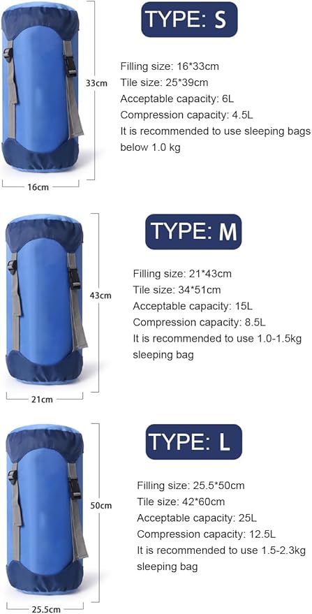3pcs Compression Stuff Sack Set Lightweight Sleeping Bags Storage Compression Sack More 40% Storage for Camping Hiking Space Saving Gear for Camping Traveling Backpacking(6L+15L+25L)