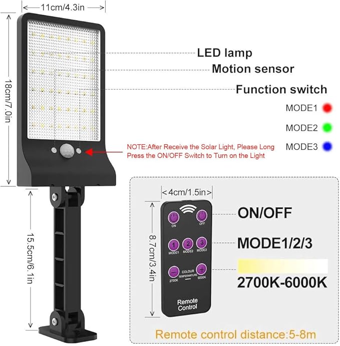 highydroLED Solar Lights Outdoor with Remote and Color Temperature Adjustment 2700K to 6000K 48LED Solar Motion Sensor Light with 3 ModesWaterproof IP65 Night Light for Garden Garage [Pack of 2]