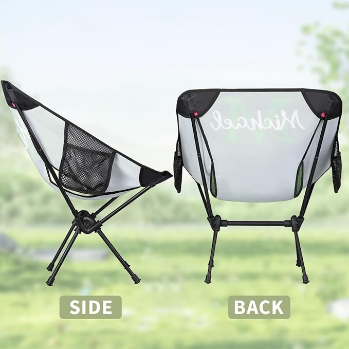 Custom Green Portable Camping Chair Personalized Backpacking Chair with Name Lightweight Foldable Chairs for Hiking Beach