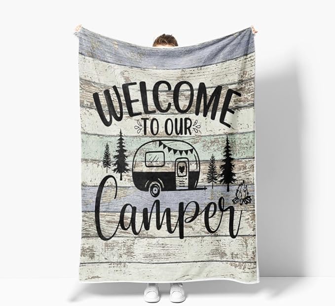 Camping Blanket Camping Lovers Gift Ideas for Men or Woman Campsite Outdoors RV Travel Hiking Sofa Couch Throw BlanketSuper Soft Flannel Blankets Gifts for Bed Camper Outdoor 60x70