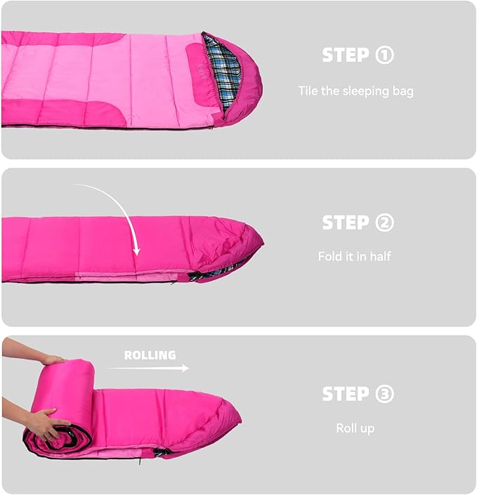 Cotton Flannel Lined Sleeping Bag for Adults Teens Kids Cold Weather &ampWarm 3 Seasons Lightweight Compact Camping Essentials Equipment Hiking Outdoor Travel
