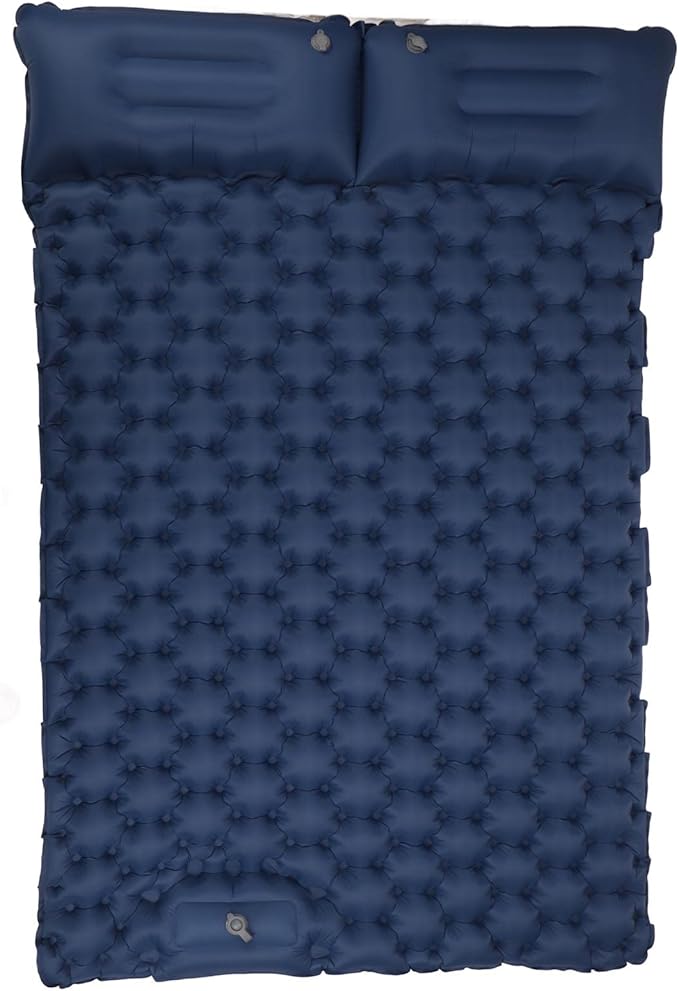 Double Inflatable Camping Sleeping Pads with Pillow Ergonomic Nylon Camping Mat for Outdoor