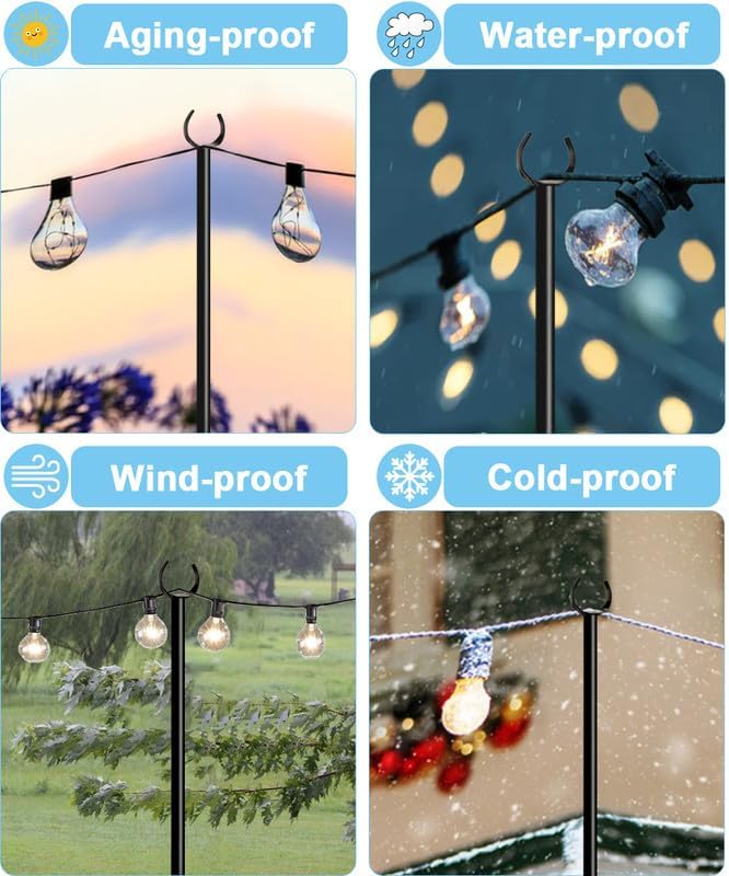 10FT String Light Pole Stand | Outdoor String Lights Hanging Use for Backyard Garden Patio Party Festival Wedding Picnic Matte 2 Pole