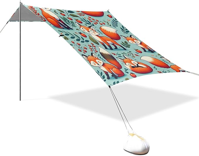 Funny Foxes Plants Camping Sun Shelter Beach Tent Portable Beach Sun Shade Outdoor Canopy for Camping Trips Fishing Picnic