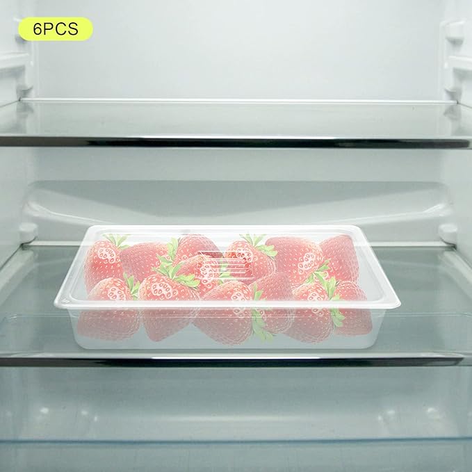 6 Pack Food Pans with Lids Full Size 4 Inch Deep Commercial Food Storage Containers Clear Polycarbonate (PC) Durable for Restaurants Catering Buffet (20.7x12.7x4 Inch)