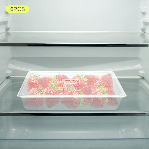 Hotel Pans 6 Pack Full Size 4'' Deep Clear Food Pans with Lids Commercial Stackable Food Pans Polycarbonate Transparent Food Storage Containers Freezer-Safe for Restaurant Hotel