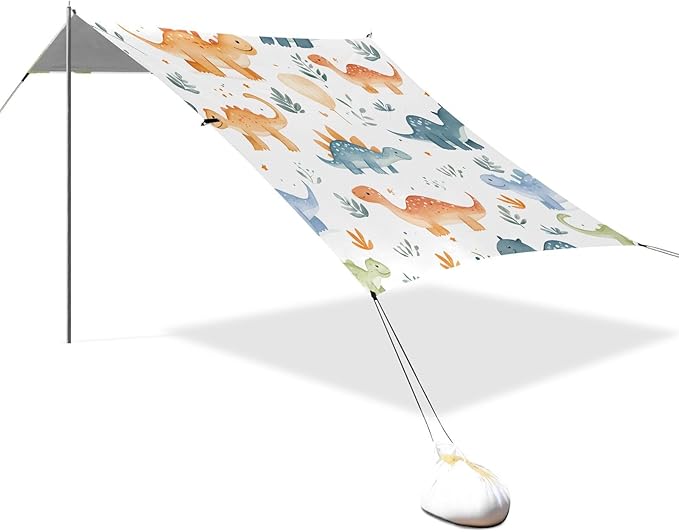ALAZA Dinosaur Cartoon Dino Beach Tent Sun Shelter UPF50+ Protection Beach Shade Canopy w/ 4 Sandbags for Outdoor Camping Fishing Backyard Fun Picnic 10x9 ft