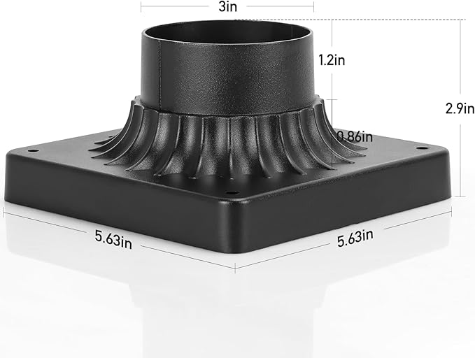 Lighting Outdoor Post Light Mounting Base – 3.0 OD Heavy-Aluminum Pier Mount Adapter in Black Finish for Deck Porch Patio 2 Pack