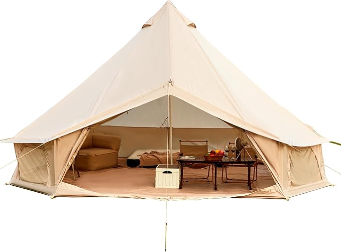 YOLENY Bell Tent Yurt Tent 4/6/8/10 Person 4 Season Waterproof Glamping Tents w/Stove Jack for Family Camping Outdoor Party Glamping Tents for Camping - 10/13.1/16.4FT
