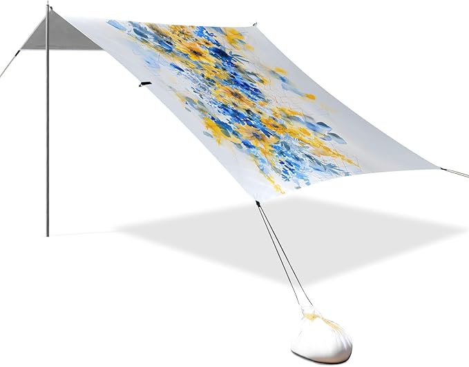 Camping Sun Shelters Yellow and Blue Flower Bouquet Beach Canopy 126 * 110.2in