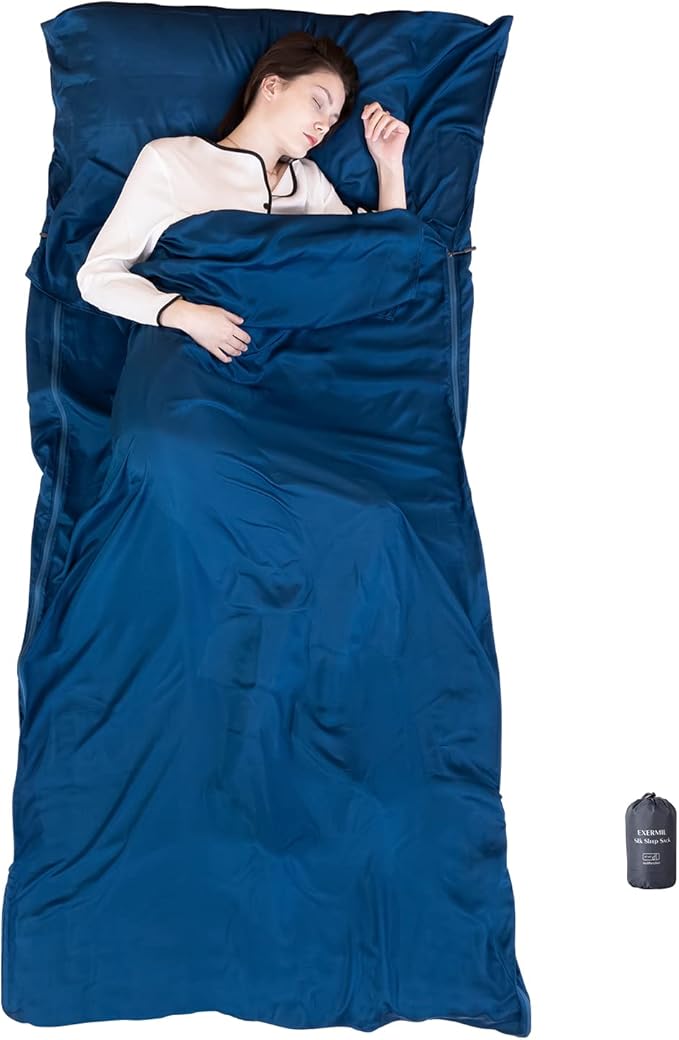 100% Silk Sleep Sack with Zippers on 3 Sides 87”x43” Large Sleeping Liners for Hotels Travel &amp Camping Multifunctional Travel Sheets (Unzipped:87”x87”) for Adults Lightweight All Seasons