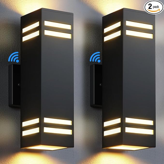 SHIMR Dusk to Dawn Outdoor Lighting 2 Pack Modern Exterior Lighting Fixtures Wall Mount ETL Listed Aluminum Anti-Rust Outdoor Sconce Up and Down Outside Lights for House Porch LED Bulbs Include