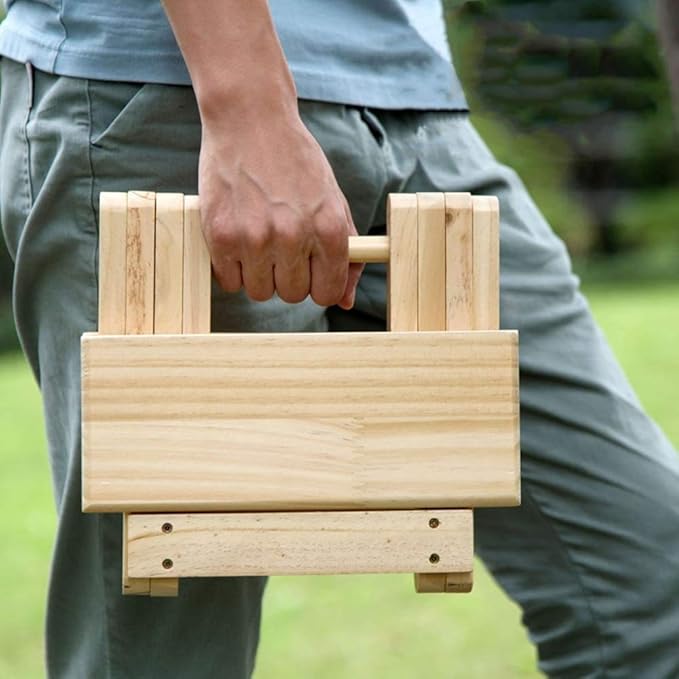 Solid Wood Folding Stool Portable Simple Household Stool Small Bench for Shaving and Shower Foot Rest for Picnic Fishing Bathroom Garden Camping