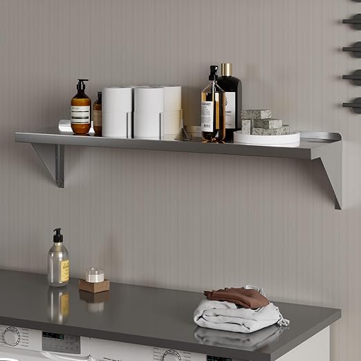 AmGood 12 Width x 48 Length | Stainless Steel Wall Shelf | Square Edge | Metal Shelving | Heavy Duty | Commercial Grade | Wall Mount | NSF Certified