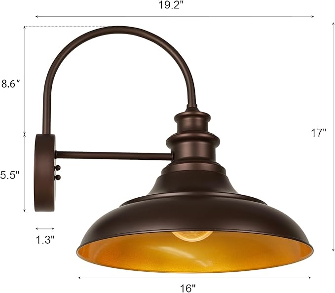 Outdoor Barn Light Fixtures 16 Inch Large Dome Farmhouse Exterior Wall Mount Lights Rustic Wall Sconces Indoor Wall Lighting Industrial Bronze Gold Lanterns for Porch Garage2 Pack