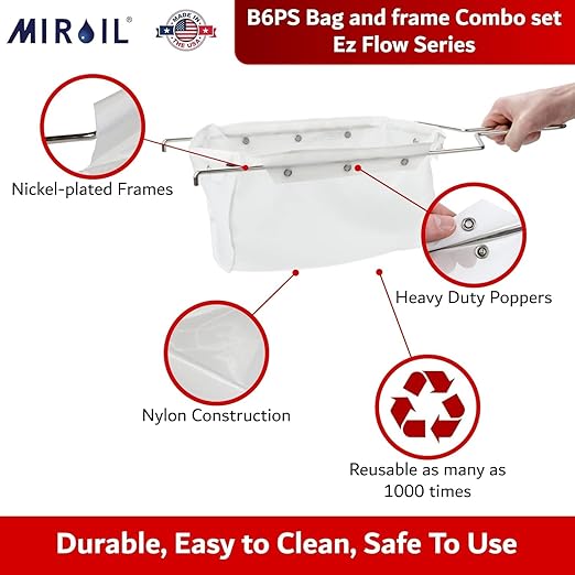 MirOil Filter Bag &amp Frame Combination Set for Silver Pots – Heavy-Duty Filter Compatible with MirOil 60L &amp 60LC Oil Pails for Commercial Kitchen Shortening Filtration for Kitchen