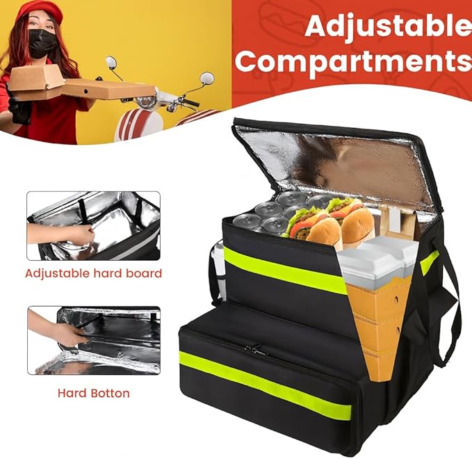 Food Delivery BagLarge Insulated Backpack for Doordash/Uber Eeats Expandable Cooler Bags for Bike/Motorcycle with Reflective Strip and Cup HoldersReusable Pizza Food Delivery Bag with Hand Straps