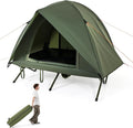 Tangkula 2 Person Tent Cot Portable Off Ground Elevated Camping Tent with Cot Removable Rainfly Wheeled Bag Stakes &amp Wind Ropes for Picnic Hiking Travel Beach