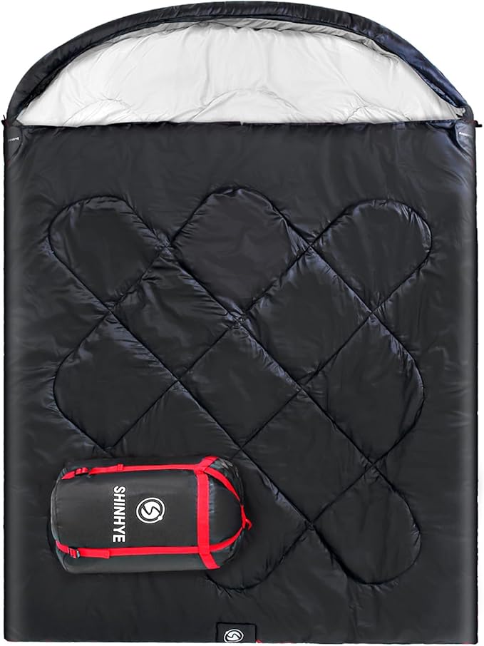 ShinHye Double Sleeping Bag for Adults with 2 Pillows Camping Sleeping Bags Flannel Cotton 2 Person Sleeping Bags XXL Queen Size Sleeping Bag for Cold Weather