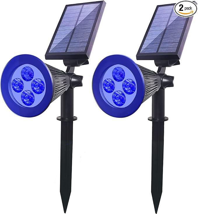 Outdoor Spotlights - 4 LED 2-in-1 Auto On/Off Solar Inground Lights for Patio Yard Garden Driveway Pathway (2 Pack Blue)