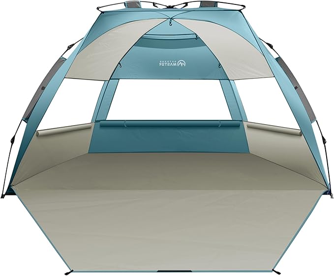 OutdoorMaster Beach Tent Sun Shelter for 3-4 Person Pop Up Beach Tent Easy Setup with Sandbags Portable Sun Shade Canopy with Carrying Bag for Beach &amp Outdoor UPF50+ UV Protection Family Size