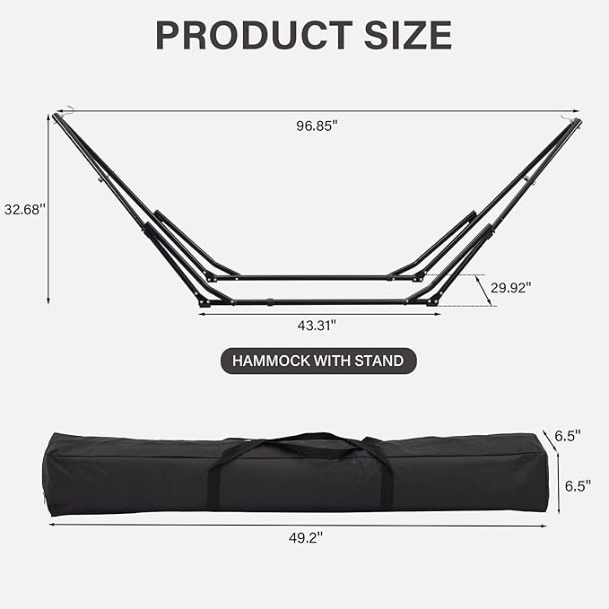 GDY Hammock Chair with Stand 550 lb Capacity Easy Set Up with Carrying Bag Portable for Travel/Backpacking/Beach/Backyard Grey.