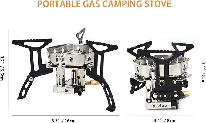 ONLYFIRE OUTDOOR LIVING Portable Camping Gas Stove 6800W Small Backpacking Stove with Propane Gas Adapter Mini Foldable Camp Stove with Carry Bag for Picnic Camping Hiking Emergency Use GS334-2A