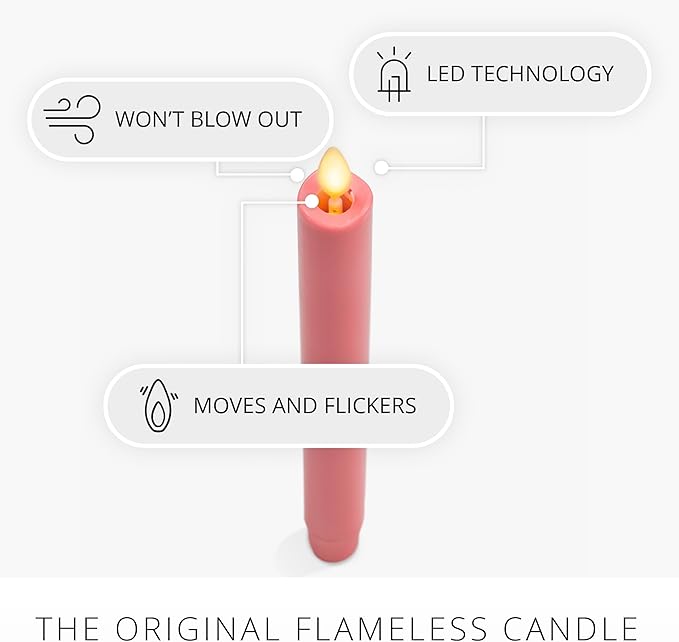 Luminara Flameless Candle Taper (1 x 9.5) Melted Top Real Wax Unscented Remote Ready Timer (Sweet Pink)