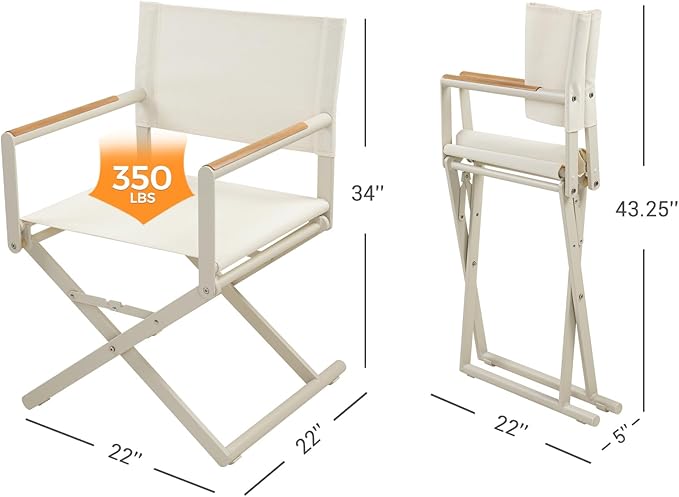 Grand patio Extra-Wide 2-Pack Directors Chairs Folding Dining Chair Set of 2 with Sling and Woodgrain Armrests Outdoor Apricot