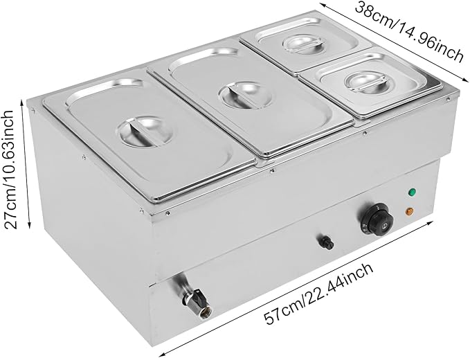110V 4-Pan Commercial Food Warmer 1500W Electric Steam Table 15cm/6inch Deep Professional Stainless Steel Buffet Bain Marie with Temperature Control for Catering and Restaurants
