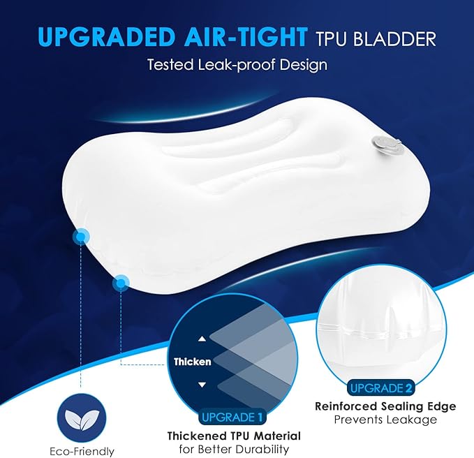Hikenture Ultralight Inflatable Pillow with Removable Cover and 4 Thick Self Inflating Sleeping Pad Set