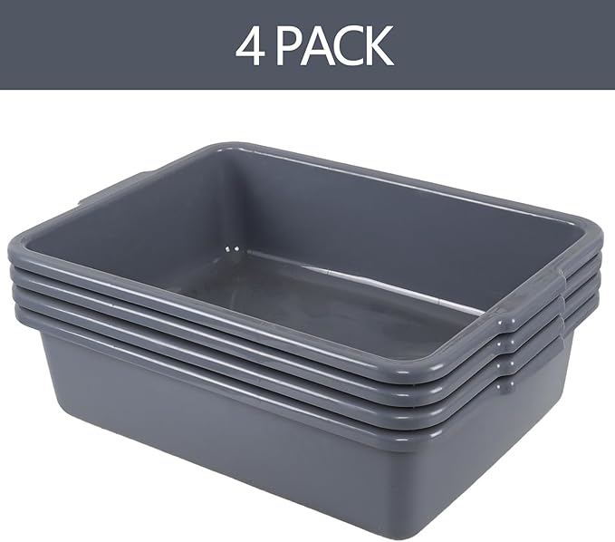 Zopnny 4-Pack Commercial Products Standard Bus/Utility Box 23 L Gray Plastic Restaurant Wash Basin/Dish Washing Tub for Kitchen Organization/Storage
