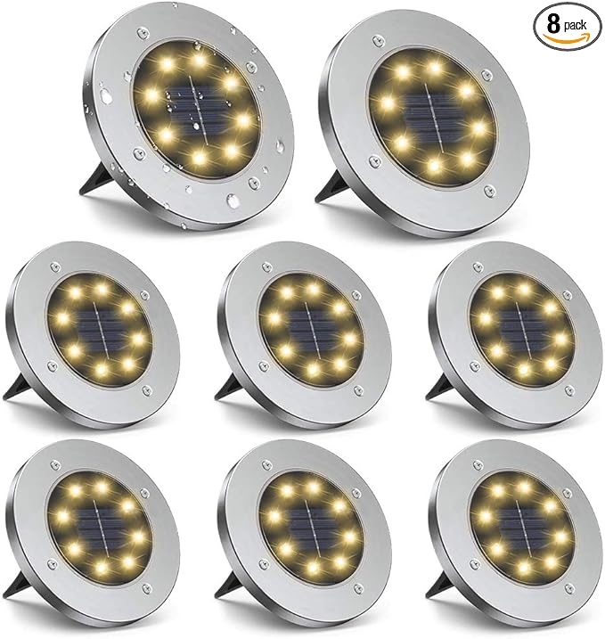 ZGWJ 8 Pack Solar Ground Lights8 LED Solar Garden Lights Outdoor Waterproof Landscape Lighting for Yard Walkway Patio Lawn Driveway Decoration Warm White