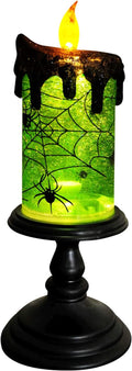 Eldnacele Halloween Snow Globe Candles Lighted Lamp Battery Operated Spooky Spinning Water Glittering Tornado Candle Flameless Candles Table Centerpiece for Halloween Decoration Indoor(Spider)