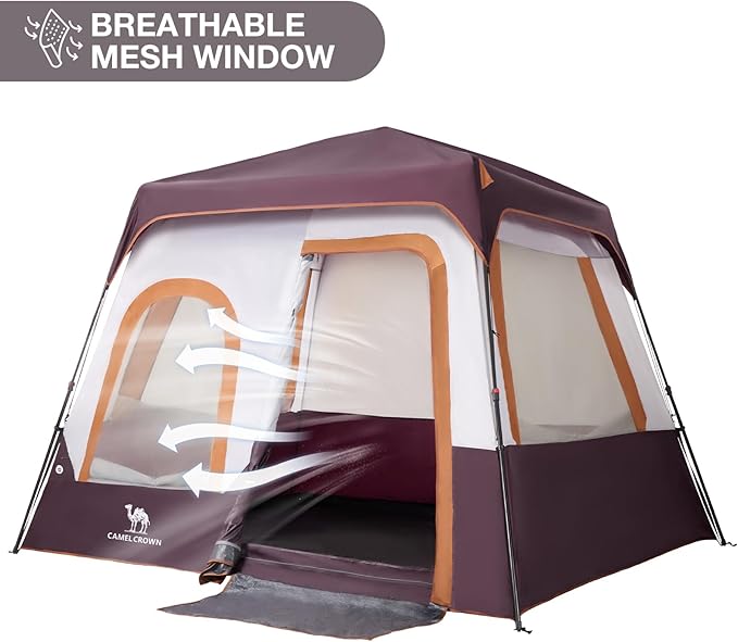 Camping Tents 4/6 Person Pop Up Instant Tent - Setup in 60s for Family Camping Windproof Design Family Cabin Tent with Rainfly &amp Backpack Carry Bag